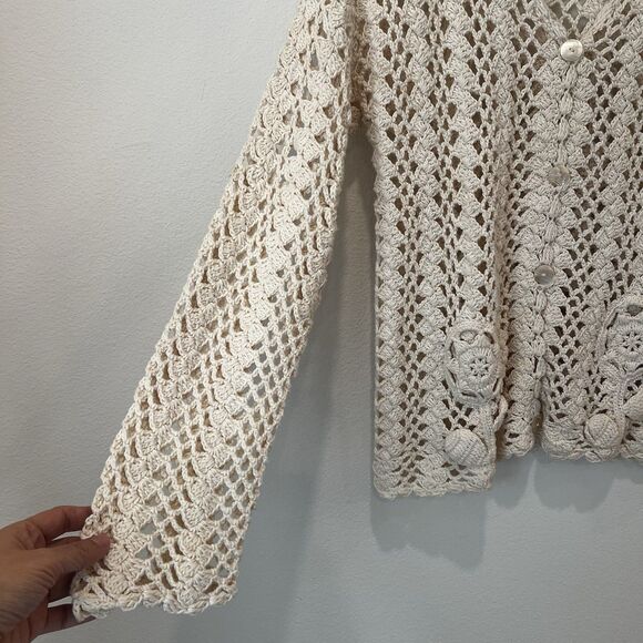 Granny Knit Crochet Floral Open Cardigan Sweater Womens Size Med/ Large - Picture 2 of 7